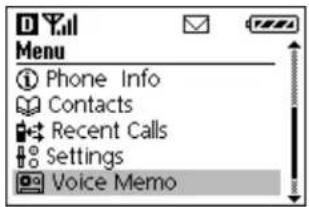 Menu ① Phone Info Contacts Recent Calls Settings Voice Memo