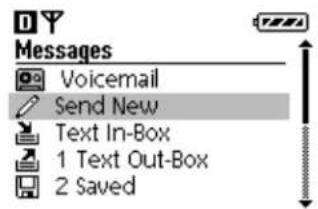 Messages Voicemail Send New Text In-Box 1 Text Out-Box 2 Saved