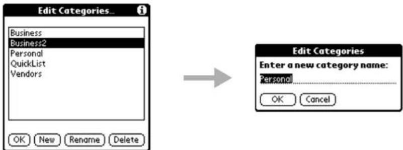 Edit Categories... Business Business2 Personal QuickList Vendors OK New Rename Delete Edit Categories Enter a new category name: Personal OK Cancel
