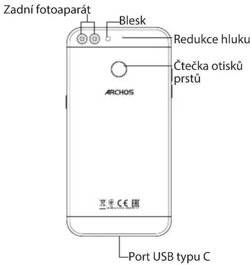 Zadní fotoaparát Blesk Redukce hluku Čtečka otisků prstů ARCHOS Port USB typu C