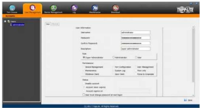 Print Inflow User Management Name Management Log Maintenance Download TRIPPLUTE Access Lines Administrator User Information Filename: administrator Password: ***************** Confirm Password: ***************** Description: super administrator Style Super Administrator Administrator User Furthermor…
