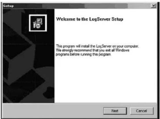 Welcome to the LogServer Setup This program will install the LogServer on your computer. We strongly recommend that you exit all Windows programs before running this program.