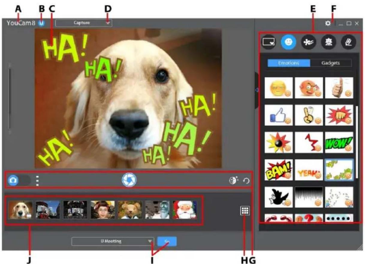 A B C D E F YouCam8 Capture HA! HA! HA! HA! HA! HA! HA! U Meeting Go HG Emotions Gadgets