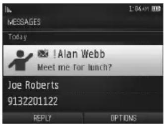 MESSAGES Today ! Alan Webb Meet me for lunch? Joe Roberts 9132201122 REPLY OPTIONS
