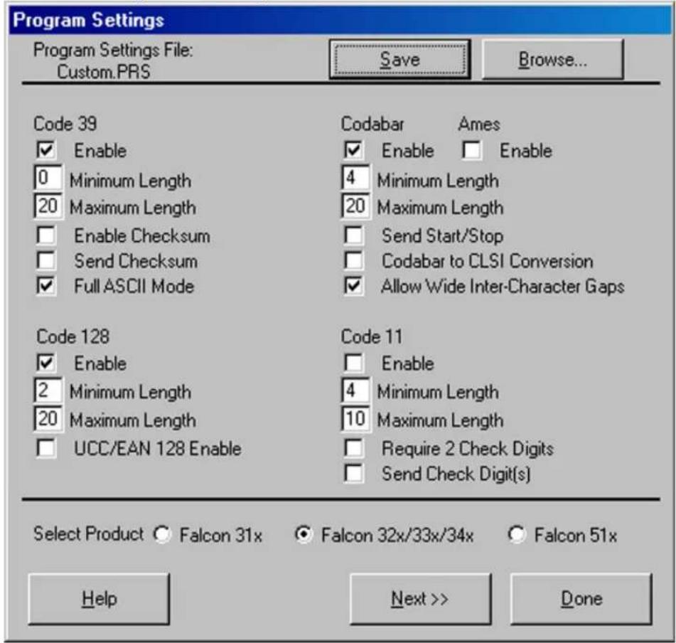 DATALOGIC Falcon 345 - The Program Settings Windows - 1