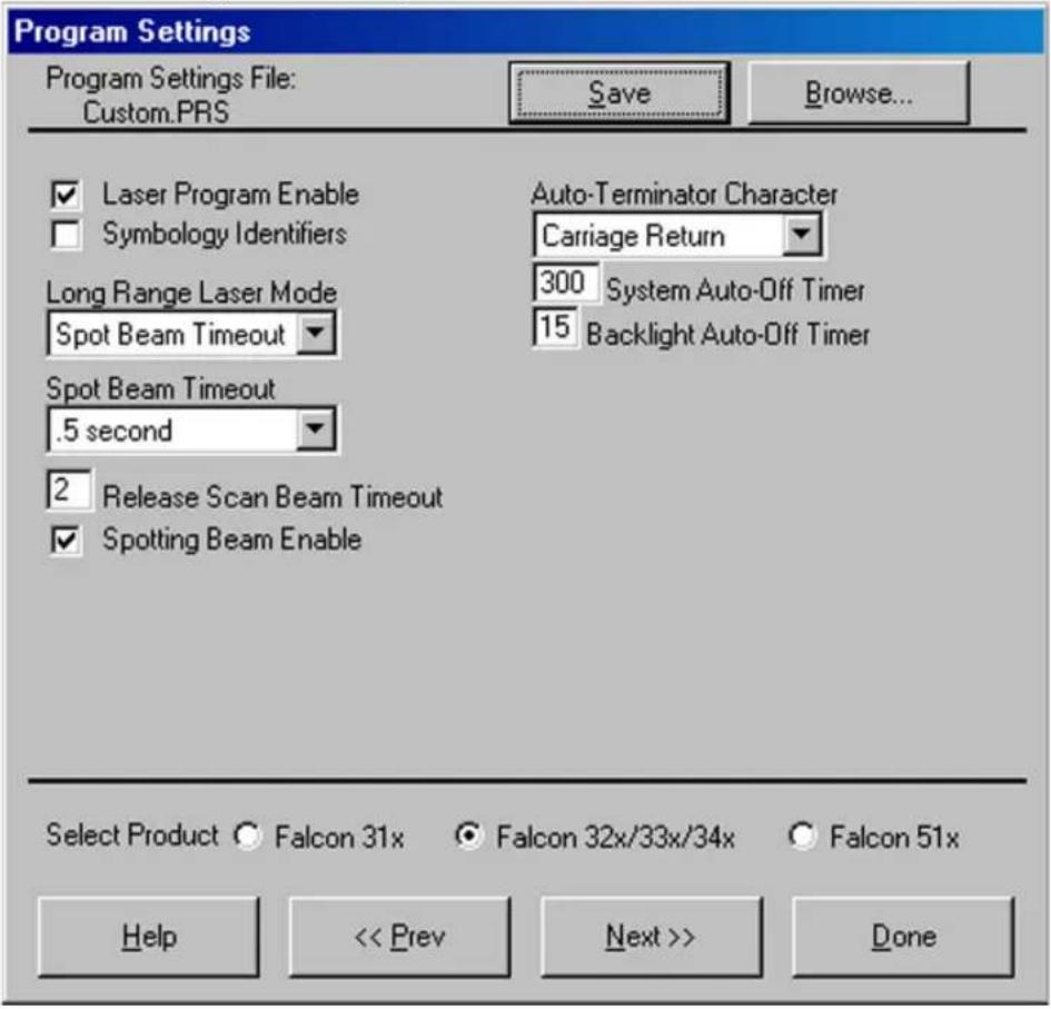 DATALOGIC Falcon 345 - The Program Settings Windows - 4