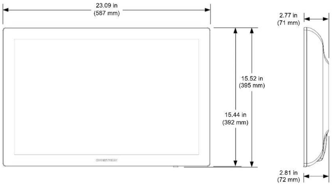 23.09 in (587 mm) 15.52 in (395 mm) 15.44 in (392 mm) 2.77 in (71 mm) 2.81 in (72 mm)