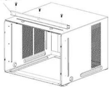 Technical line drawing of a rectangular industrial enclosure with ventilation grilles and mounting holes (no text or symbols)