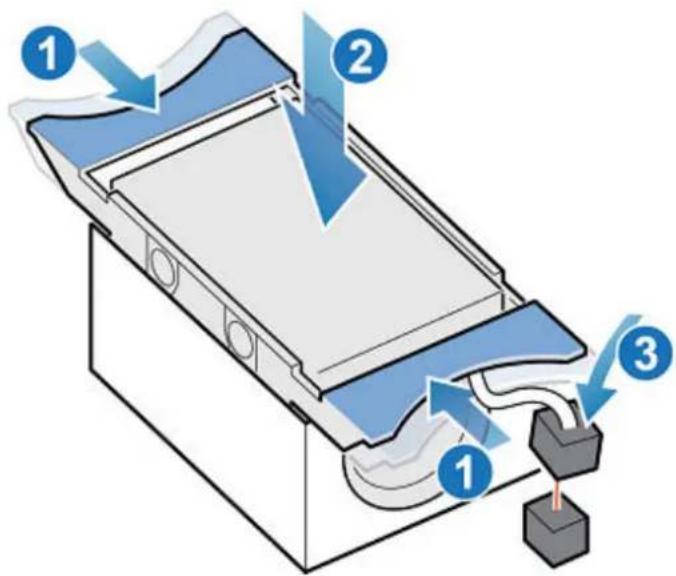 Diagram of a mechanical device with numbered components and airflow indicators