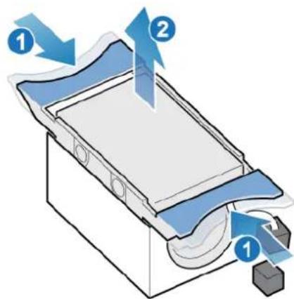 Diagram of a device with labeled parts and directional arrows indicating flow or movement