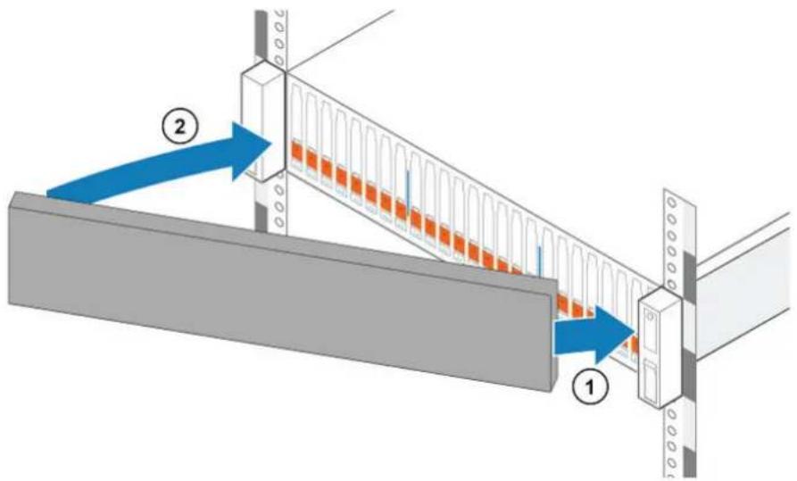 Diagram showing two labeled components (① and ②) interacting with a structural panel, likely illustrating a mechanical or electrical assembly.