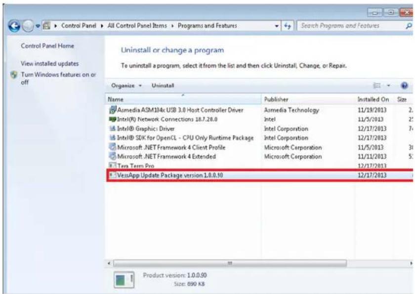 Control Panel Home View installed updates Turn Windows features on or off Uninstall or change a program To uninstall a program, select it from the list and then click Uninstall, Change, or Repair. Organize Uninstall Name Publisher Installed On Size Asmedia ASM104x USB 3.0 Host Controller Driver Asmedia Technology 11/19/2013 2 Intel(R) Network Connections 18.7.28.0 Intel 11/5/2013 2 Intel® Graphic: Driver Intel Corporation 12/17/2013 7 Intel® SDK for OpenCL - CPU Only Runtime Package Intel Corporation 12/17/2013 Microsoft .NET Framework 4 Client Profile Microsoft Corporation 11/5/2013 3 Microsoft .NET Framework 4 Extended Microsoft Corporation 11/11/2013 5 Terra Term Pro 12/17/2013 VessApp Update Package version 1.0.0.90 12/17/2013 Product version: 1.0.0.90 Size: 690 KB