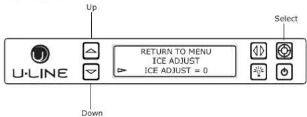 Up U-LINE RETURN TO MENU ICE ADJUST ICE ADJUST = 0 Down Select