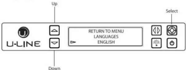 Up U-LINE RETURN TO MENU LANGUAGES ENGLISH Down Select