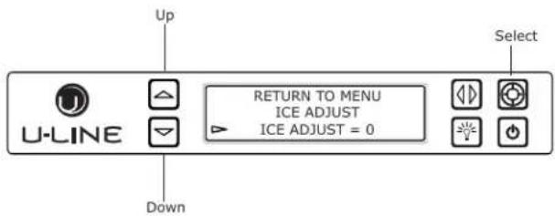 Up U-LINE RETURN TO MENU ICE ADJUST ICE ADJUST = 0 Down Select
