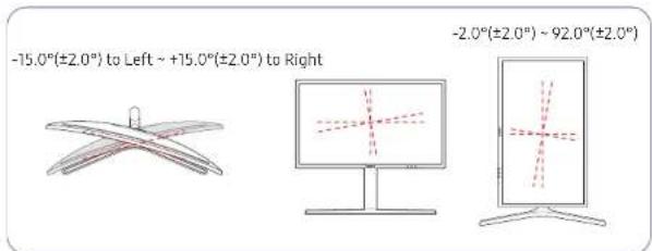 -15.0°(±2.0°) to Left ~ +15.0°(±2.0°) to Right -2.0°(±2.0°) ~ 92.0°(±2.0°)