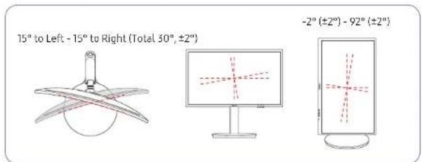 15° to Left - 15° to Right (Total 30°, ±2°) -2° (±2°) - 92° (±2°)