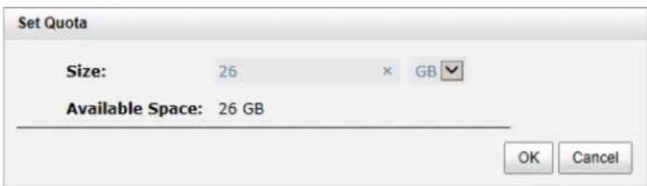 Set Quota Size: 26 × GB Available Space: 26 GB OK Cancel
