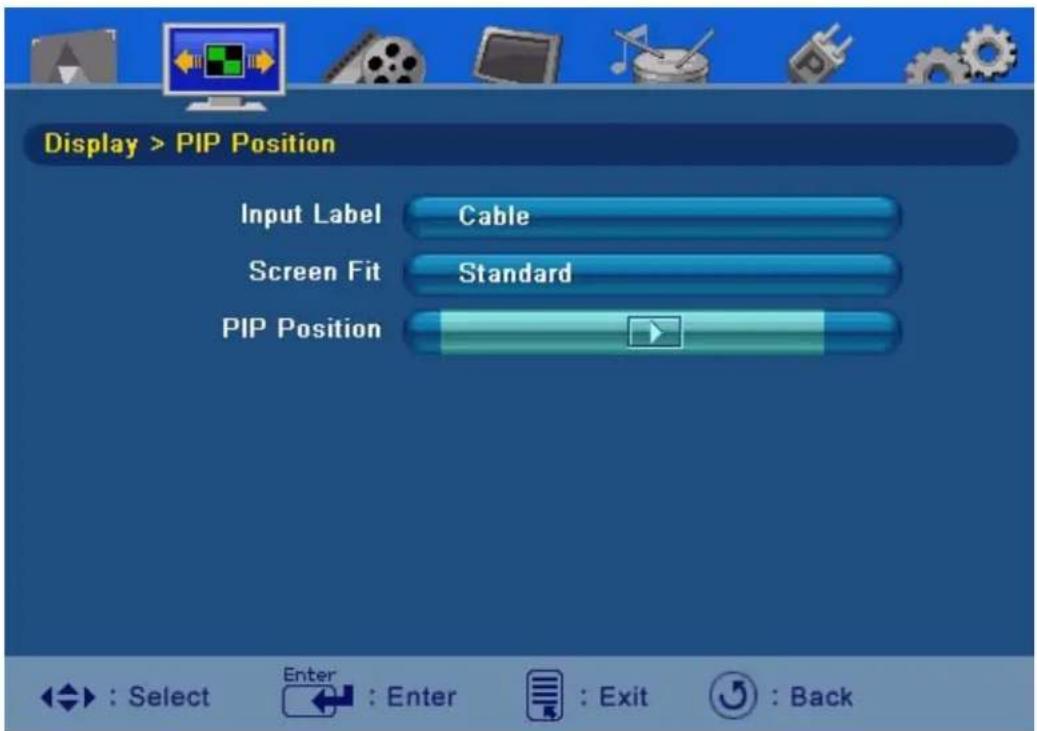 Display > PIP Position Input Label Cable Screen Fit Standard PIP Position