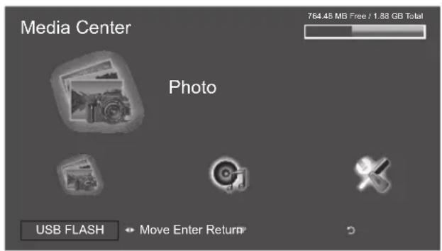 Media Center 764.45 MB Free / 1.88 GB Total Photo USB FLASH ← Move Enter Return