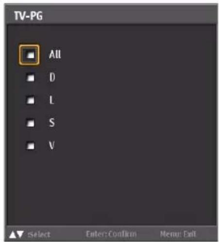 TV-PG All D L S V Select Enter: Confirm Menu: Exit