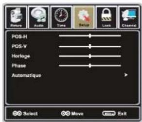 POS-H POS-V Horloge Phase Automatique Select Move Exit