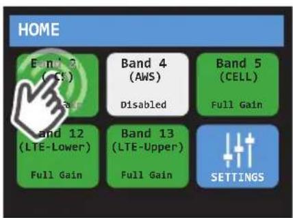 HOME Band 2 (C:) Band 4 (AWS) Disabled Band 5 (CELL) Full Gain Band 12 (LTE-Lower) Band 13 (LTE-Upper) Full Gain SETTINGS