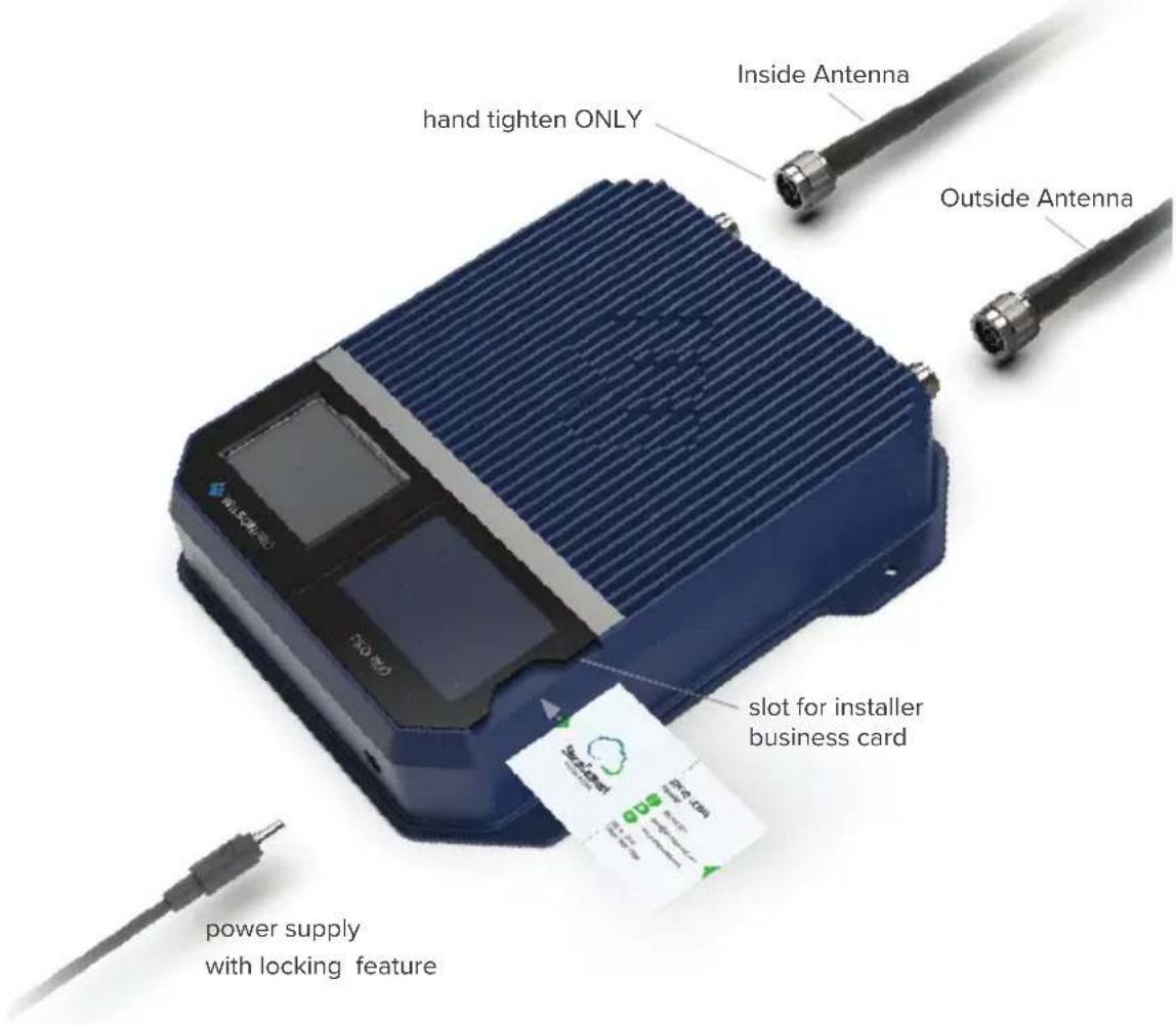 hand tighten ONLY Inside Antenna Outside Antenna slot for installer business card power supply with locking feature