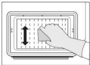 Diagram showing a hand pressing down on a grid with directional arrows, likely illustrating a process or measurement concept.