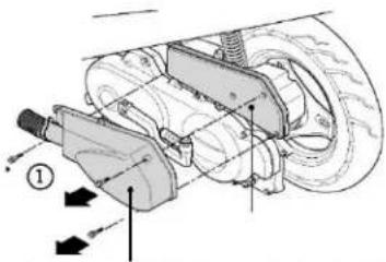 Technical diagram of a mechanical assembly with numbered components and directional arrows indicating motion or force directions.