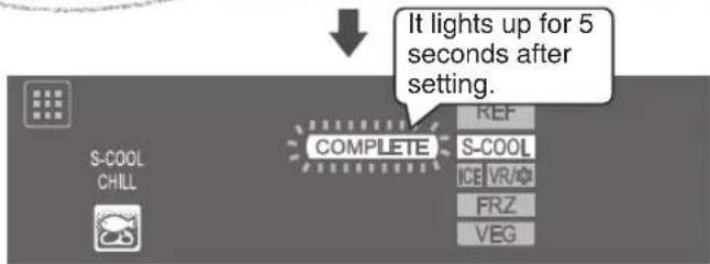 It lights up for 5 seconds after setting. COMPLETE S-COOL CHILL REF S-COOL ICE VR/0 FRZ VEG