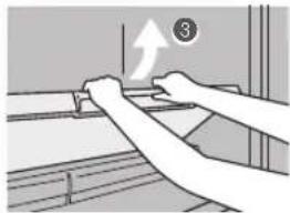 Diagram showing hands installing or adjusting a component with an arrow and circled number ③ indicating a step