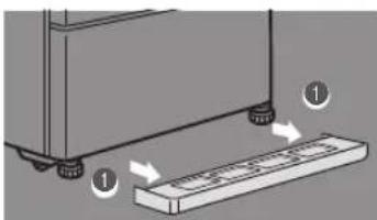 Diagram showing a mechanical device with labeled parts and directional arrows indicating motion or assembly.