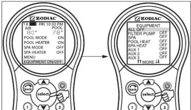 ZODIAC AquaLink M8 - To use Equipment On/Off - 1