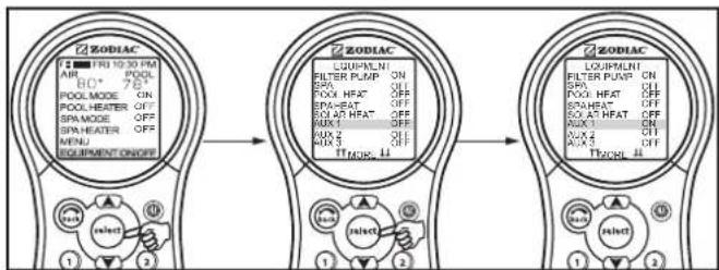 ZODIAC AquaLink M8 - To turn an Auxiliary on or off - 1