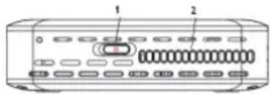 Diagram of a device rear panel with labeled components, showing button and scroll layout