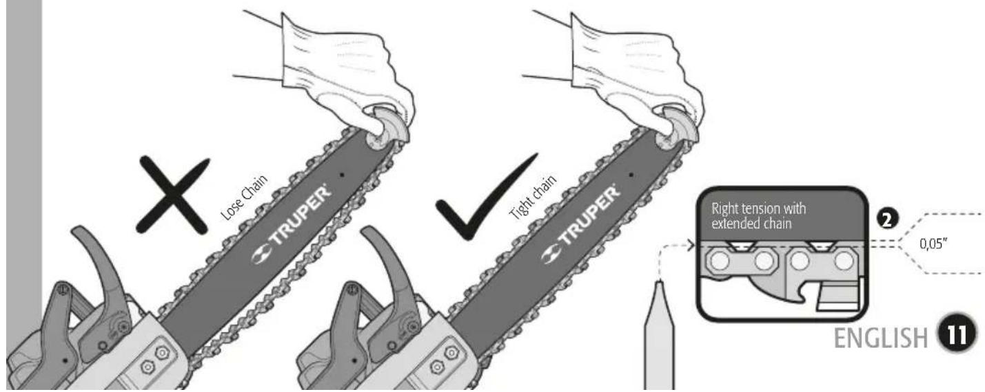 Lose Chain TRUPER ✓ Tight chain TRUPER Right tension with extended chain 2 0,05" ENGLISH 11