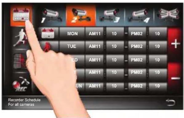 MON AM11 10 PM02 10 TUE AM11 10 PM02 10 RED AM11 10 PM02 10 AM11 10 PM02 10 PUN AM11 10 PM02 10 REC Recorder Schedule For all cameras