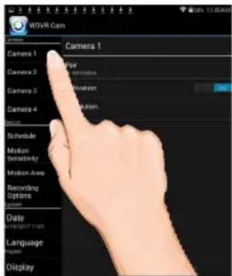 MTWR Cam Camera 1 Camera 2 Camera 3 Camera 4 Schedule Motion Area Recording Options Date Language Display