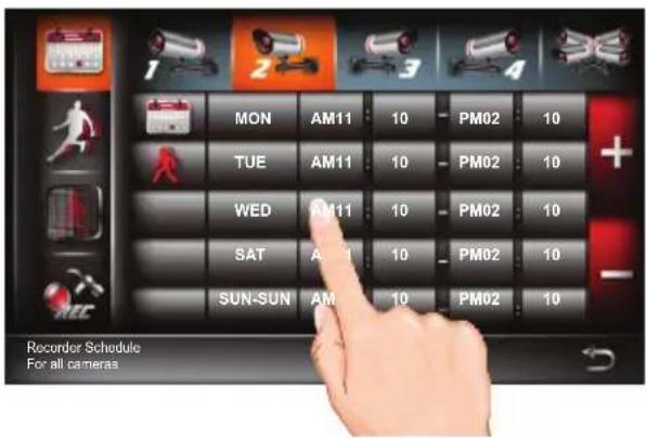 MON AM11 10 PM02 10 TUE AM11 10 PM02 10 WED AM11 10 PM02 10 SAT AM 10 PM02 10 SUN-SUN AM 10 PM02 10 Recorder Schedule For all cameras
