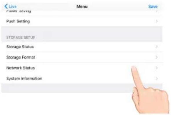 Live Menu Save Power Saving Push Setting STORAGE SETUP Storage Status Storage Format Network Status System Information