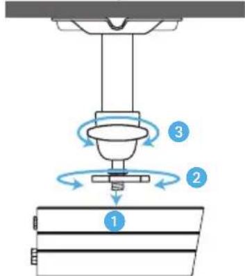 Diagram showing a mechanical assembly with numbered components and motion arrows indicating motion sequence.