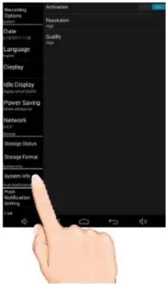 Recording Options Language Date 01/12/2017 11:30 Language Display Idle Display Replace smartGUID Power Saving www.elsevier.com Network eLCP Storage Status Storage Format System info User Interface Push Notification Starting I set Activation Resolution High Quality High