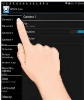 MTWR Cam Camera 1 Camera 2 Camera 3 Camera 4 Schedule Motion Sensitivity Motion Area Recording Options Date Language Display