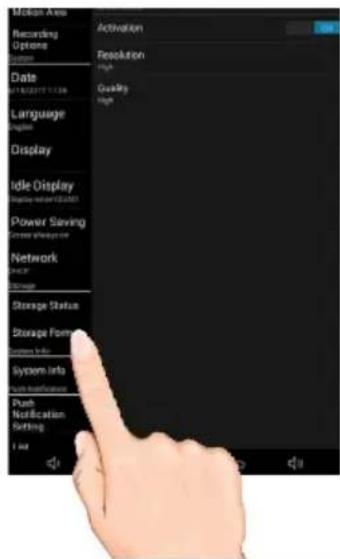 Molecular Area Recording Options Date Language Display Idle Display Power Saving Network Storage Status Storage Form System Info System Information Push Notification Sorting File Activation Resolution High Quality High