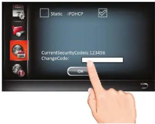 Static IPDHCP CurrentSecurityCodeis:123456 ChangeCode: OK