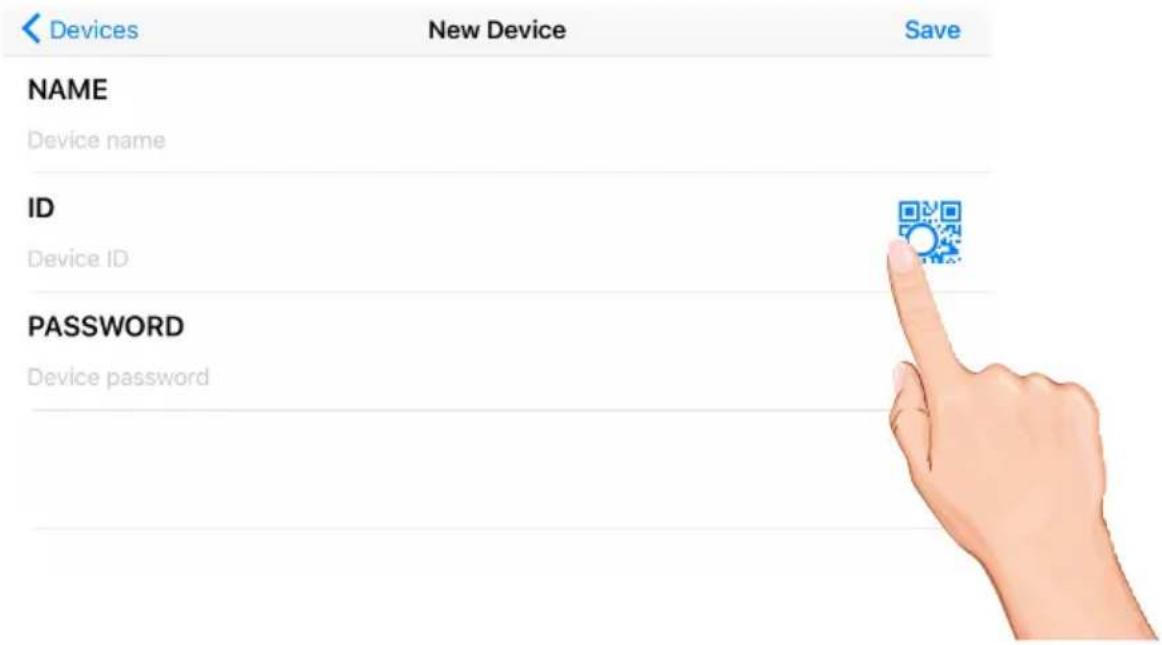 Devices New Device Save NAME Device name ID Device ID PASSWORD Device password