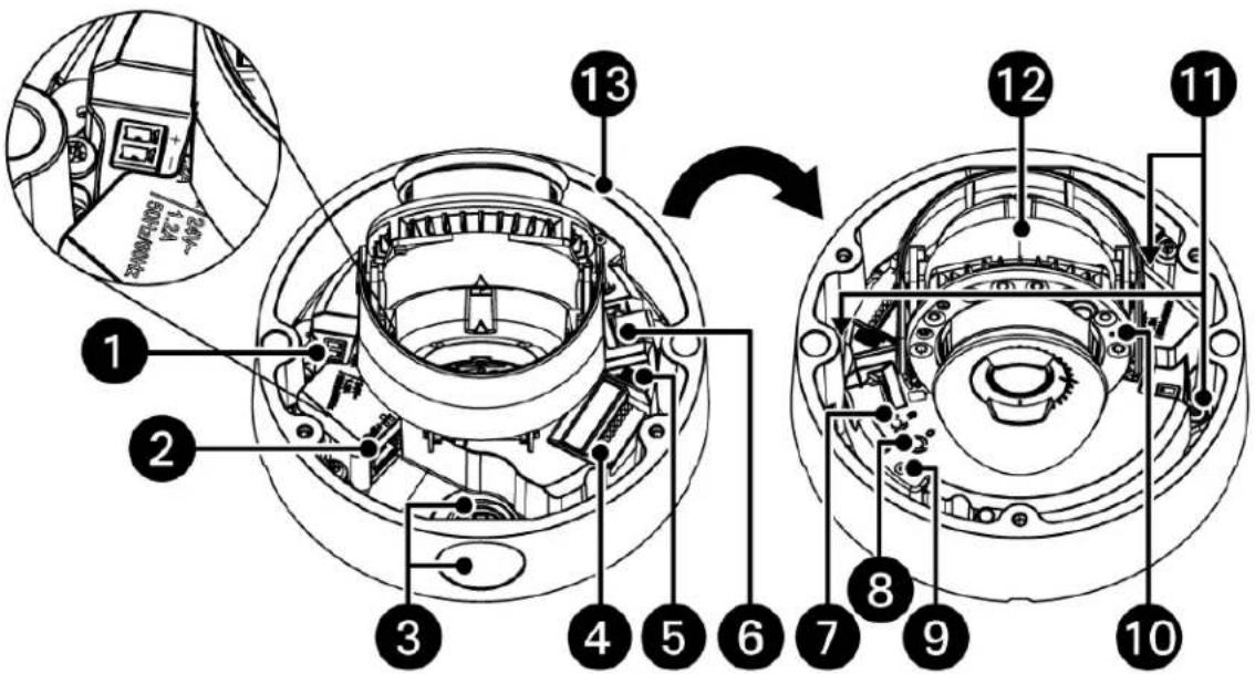 Technical diagram of a mechanical assembly with numbered components and an inset view showing internal structure.