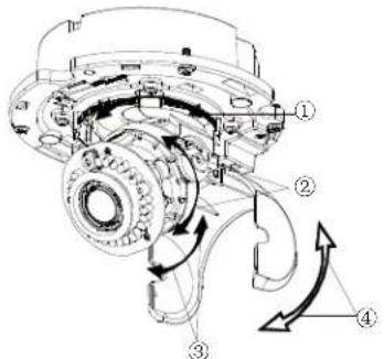 Technical diagram of a mechanical assembly with numbered components and directional arrows indicating flow or movement.