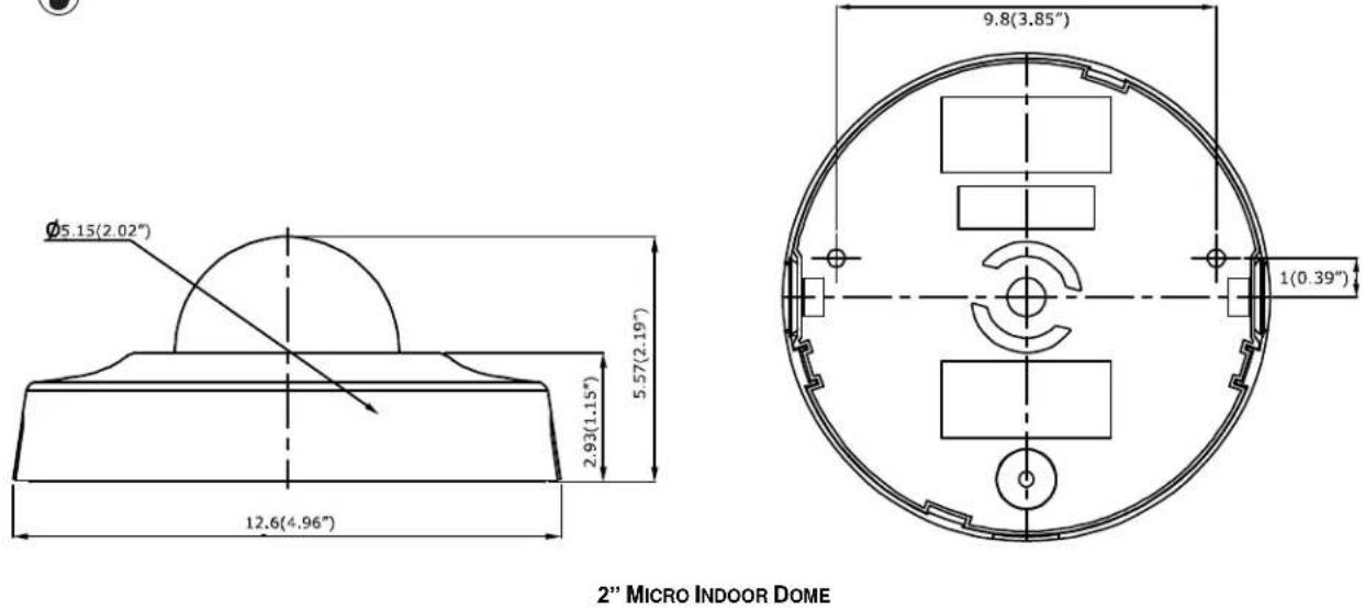 Ø5.15(2.02") 2.93(1.15") 5.57(2.19") 12.6(4.96) 9.8(3.85") 1(0.39") 2" MICRO INDOOR DOME
